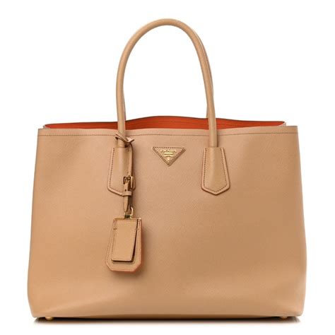 Prada Saffiano Cuir Medium Double Bag Papaya 